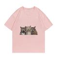 Playful Cat Print Pink T-Shirt