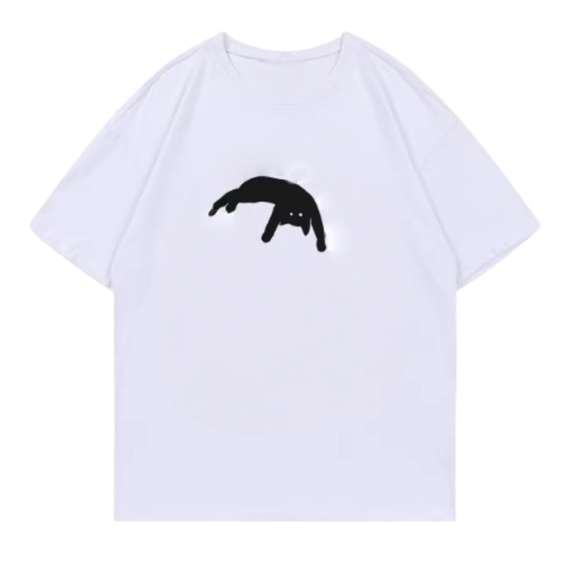 White T-Shirt With A Cat Silhouette Print