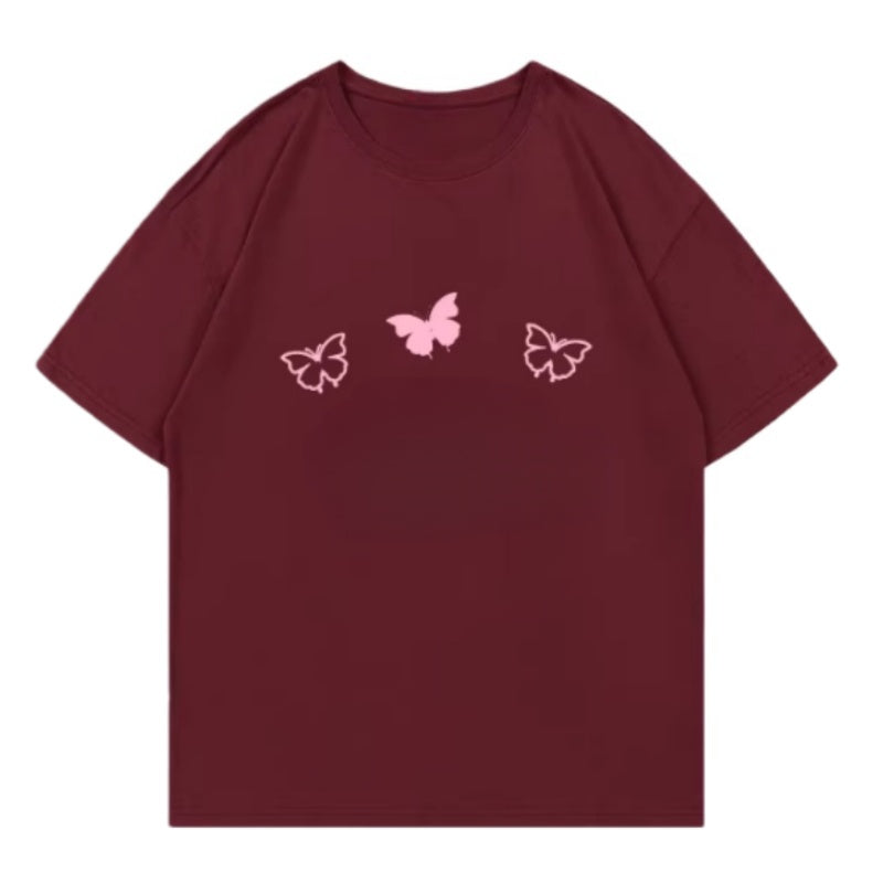 Butterfly Print Vintage Red T-Shirt