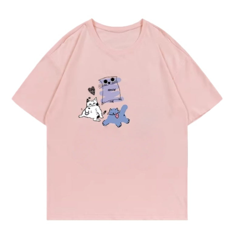 Pure Cotton Pink Loose-Fitting T-Shirt