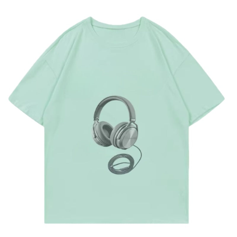 Green T-Shirt With Headphone Print
