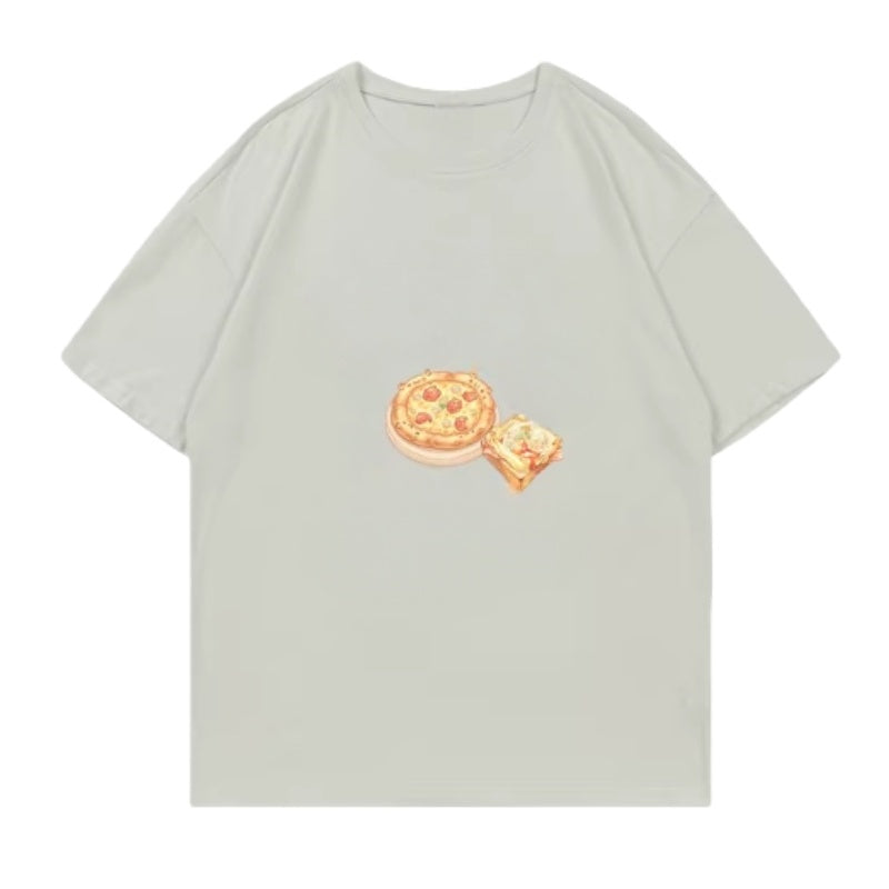 100% Cotton T-Shirt With Pizza Print In Green