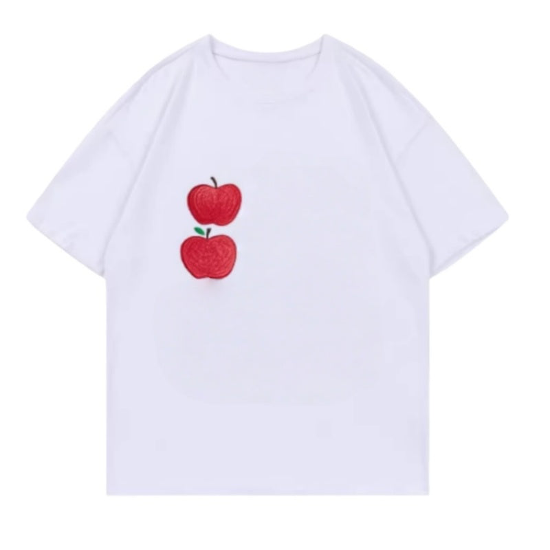 Simple White T-Shirt With Apple Print